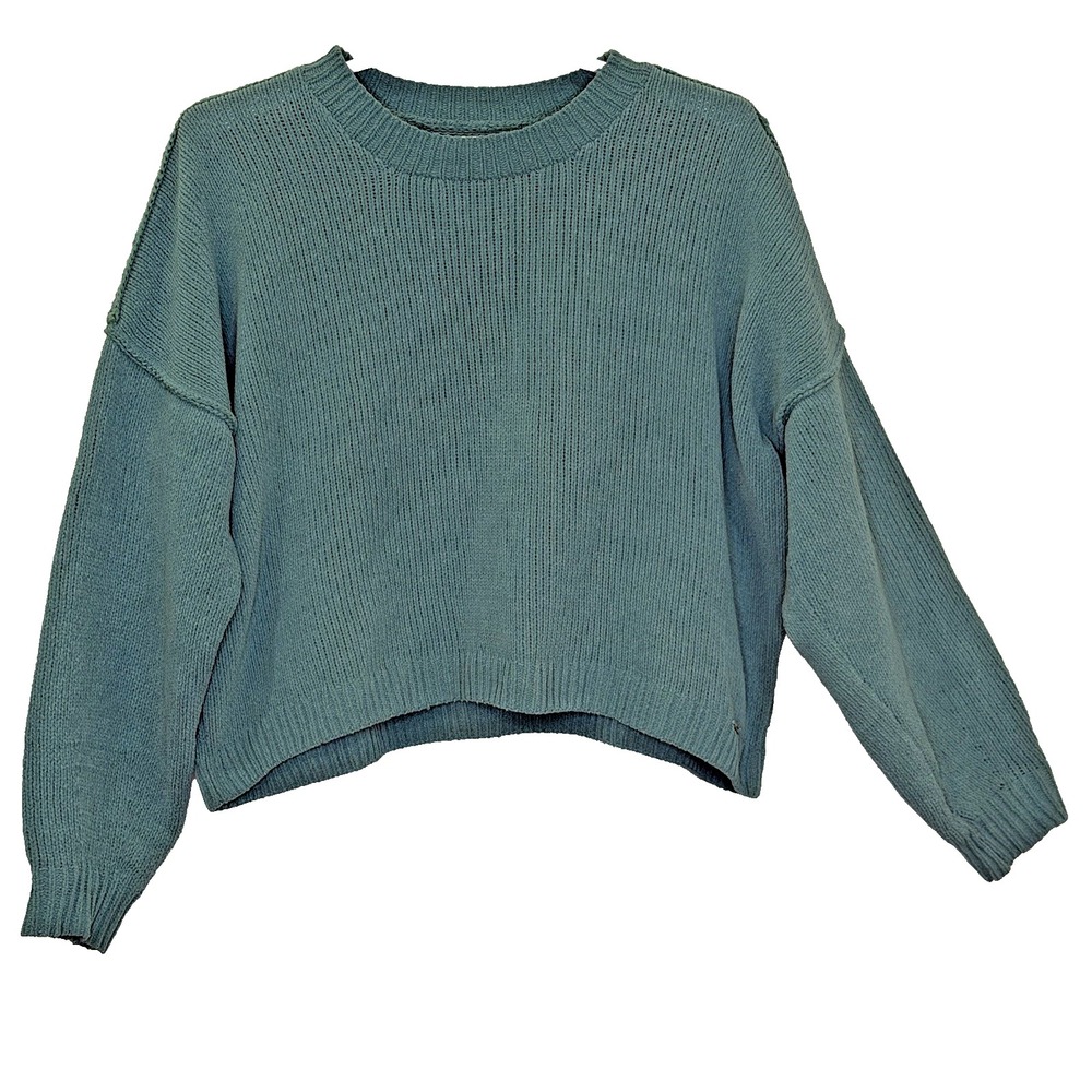 Hollister Pullover Sweater Womens Sz Large Green Long Sleeve Oversized Crew Neck